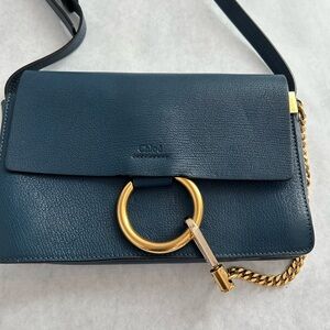 Chloe Faye Blue Crossbody Bag with Gold Details